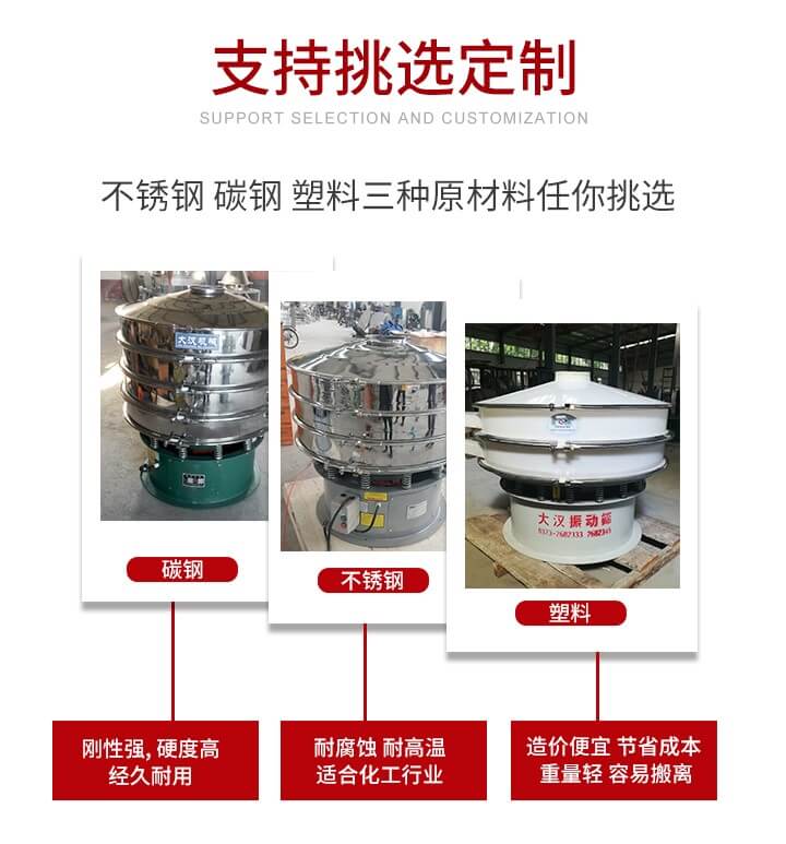 旋振篩可配置一到四層的篩網。旋振篩的篩分效率高，篩分精度高，篩分率高達96%。