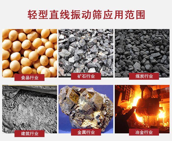 輕型直線振動篩應(yīng)用范圍較廣多使用與顆粒狀，粉狀以及其它重型行業(yè)的輸送。