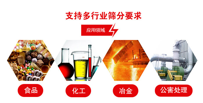 旋振篩適用的行業(yè)：食品行業(yè)，化工行業(yè)，冶金行業(yè)，公害處理等。